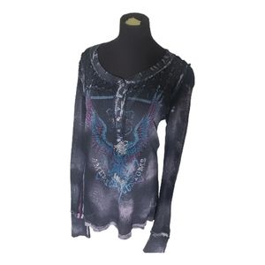 Affliction Thermal Half Button T-Shirt Size XL